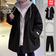 啄木鳥(niǎo)（TUCANO）三件套秋季加厚呢子大衣男港風(fēng)新款假兩件連帽毛呢外套加絨褲整套 黑色外套+高領(lǐng)毛衣白+加絨褲 XL 【120-140斤】