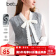 百圖betu女裝秋季新款馬甲時(shí)尚雜點(diǎn)紗疊穿V領(lǐng)馬甲背心女2408T02 灰色 M