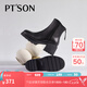 百田森 PETINSON羊皮時(shí)裝靴女秋冬新款粗高跟松糕厚底短筒靴真皮靴子 黑色 36