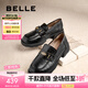 百麗（Belle）七夕禮物元寶樂福鞋女25秋新英倫粗跟小皮鞋單鞋D2S1DCA5預(yù)售 黑色-寬版 38 (240mm)