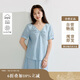 茵曼苧麻法式扭結(jié)V領(lǐng)襯衫夏季女裝寬松顯瘦正肩短袖襯衣 淺藍(lán)色  M