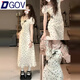 DGOV法式方領(lǐng)白色泡泡袖碎花連衣裙女夏季2025新款小個(gè)子淑女風(fēng)長(cháng)裙子 米白色 S 【80斤-95斤】