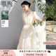 香影白月光v領(lǐng)連衣裙女2025夏裝新款泡泡袖萊賽爾天絲白色收腰裙 米白 M 160/84A/95-110斤