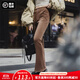 馬登女裝 美式燈芯絨喇叭褲復古休閑長(cháng)褲子設計感開(kāi)叉馬蹄褲秋季 咖色 馬登工裝 M