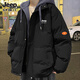 JEEP SPIRIT吉普羽絨棉服男女款秋冬季寬松連帽假兩件加厚棉衣青少年潮牌外套 黑色（JP01） L （110-130斤）