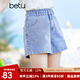betu百圖女裝高腰百搭牛仔短褲顯瘦A字多色牛仔短褲女2203T59 牛仔色 L