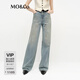 MO&Co.牛仔褲2025春新品涂污噴污洗磨做舊棉質(zhì)高腰闊腿褲MBE1JEN018 牛仔藍(lán)色 XL /XL