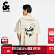 杰克·瓊斯（JACK&JONES）男裝25年棉質(zhì)涼感短袖T恤男士夏季潮流寬松卡通熊貓印花半袖t恤 A08云米色 寬松版，卡碼拍小 M 175