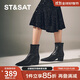 星期六（St&Sat）女靴冬季尖頭粗跟法式褲管顯瘦短靴 黑色（皮面） 37