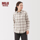無印良品（MUJI） 女式 法蘭絨 襯衫領(lǐng) 長袖襯衫女士襯衣內(nèi)搭上衣純棉秋季新品女裝 米白色格紋 S （155/80A）