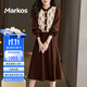 Markos國際品牌長(cháng)款連衣裙秋冬季2025新款加厚針織毛衣拼接假兩件套裙子 咖色 M