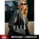 ELLE黑色高級感寬松西裝領(lǐng)皮衣女2024冬季新款機車(chē)風(fēng)小眾上衣外套 黑色 L