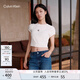 Calvin KleinJeans【七夕禮物】25春夏女士刺繡ck辣妹正肩羅紋短袖T恤47AB212 101-象牙白 XS