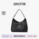 GROTTO個樂經(jīng)典黑石hobo包大小號植鞣綿羊皮腋下單肩斜挎軟包禮物 經(jīng)典黑 銀標(biāo)L