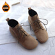 蜜凡蘇秋冬季翻毛皮女鞋平底鞋復古小短靴女新款軟底靴子文藝平底及裸靴 米色加棉 35
