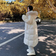 她芙（tafu）品牌女裝羽絨服女中長(cháng)款過(guò)膝2025冬季新款白鴨絨大毛領(lǐng)面包服外套 米白色 M