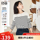 歐莎（OSA）知性通勤條紋長(cháng)袖T恤女2025秋新款法式寬松顯瘦內搭打底衫上衣 黑白條 M