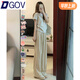 DGOV慵懶風(fēng)休閑套裝女兩件套2025年新款寬松顯瘦韓版時(shí)尚短袖闊腿褲女 淺灰上衣+卡其長(cháng)褲棉質(zhì)兩件套 M 【建議80-99斤】