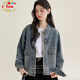 CTOX2025秋冬新款復古毛邊水洗牛仔外套女設計感寬松短款百搭夾克上衣 藍色牛仔 M 95-110斤