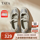 他她TATA女鞋2025運動(dòng)瑪麗珍鞋秋休閑單鞋百搭真皮 銀/灰 37