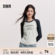 森馬（Semir）長(cháng)袖T恤女拼色插肩袖小狗套頭衫鹽系潮冬季修身抓毛衣服顯瘦 灰綠色調00324 XL