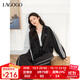LAGOGO【蘭花系列】運動(dòng)休閑條紋外套女拉谷谷2025春新款翻領(lǐng)上衣 黑色 L