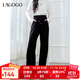 LAGOGO高腰撞色休閑褲女拉谷谷2024年春秋新款通勤直筒拖地褲子 黑白(WV) L