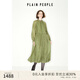 PLAIN PEOPLE法式宮廷風(fēng)浪漫桑蠶絲印花長袖高腰連衣裙綠色2025秋 苔綠 S