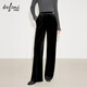 伊芙麗（eifini）【早8神褲】伊芙麗絲絨舒適柔軟顯瘦松緊腰拖地直筒褲女25冬裝新 黑色 XL 130-145斤 腰圍75