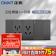 正泰（CHNT）開(kāi)關(guān)插座118聯(lián)排面板墻壁電源插座15孔20孔組合組裝面板5C深灰色 三位兩插+一開(kāi)雙控【72*155】