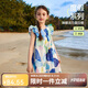 ASK JUNIOR女童裙子夏兒童輕薄無(wú)袖連衣裙度假滿(mǎn)印中大童公主裙 花色 140 