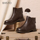 百思圖冬季商場(chǎng)新款圓頭羊皮靴通勤粗跟女短靴馬丁靴S3055DD5 棕色 38