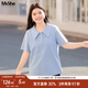 MsShe大碼女裝2025新款夏裝【珠地棉】休閑氣質(zhì)polo領(lǐng)短袖T恤 冰河藍色現貨 4XL