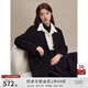 自巧（ZIQIAO）小個(gè)子100%羊毛外套中長款雙面呢大衣2023秋冬新款西裝領(lǐng)上衣 夜幕黑 XS (2碼)