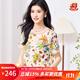 金菊雙縐【100%桑蠶絲真絲上衣】2025夏季新款植物印花薄款T恤女裝 明艷花卉白 2XL (175/96A)