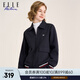 ELLE ACTIVE 寬松百搭夾克外套女裝秋季大口袋簡約通勤撞色顯瘦翻領(lǐng)外套女 藏青色 L
