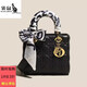 袋鼠（KANGAROO）真皮女包2025新款潮戴妃包小香風(fēng)奢侈百搭斜挎單肩手提包 大號黑色鏈條皮肩帶+絲巾