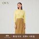 OVV2023秋冬新款女裝絲羊絨馬鞍肩經(jīng)典圓領(lǐng)七分袖針織衫 淺黃（凈色）B1 M