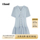 ELAND衣戀連衣裙女泡泡袖收腰荷葉邊裙子夏季新款 藍(lán)色(50)Blue L 170