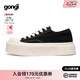共跡gongji【范丞丞同款】2025夏季方頭厚底板鞋女休閑厚底帆布鞋小白鞋男 森林黑 【張藝興同款] 偏大一碼 36 （233mm）