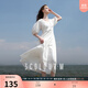 三彩2025夏季新款簡(jiǎn)約法式小白裙燈籠袖連衣裙大擺長(zhǎng)裙浪漫M 云朵白 L 165/88A