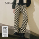 MO&Co.直筒褲摩卡棋盤(pán)格溫暖條絨抽繩高腰休閑褲復古運動(dòng)摩安珂 摩卡棋盤(pán)格 L 170