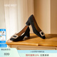 NINE WEST/玖熙羊反絨高跟鞋女粗跟2025新款優(yōu)雅通勤水鉆方扣方頭中跟單鞋 黑色 37