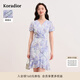 珂萊蒂爾【桑蠶絲】2025年夏季新款法式優(yōu)雅碎花荷葉邊連衣裙女 淡藍(lán)色 S