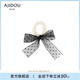 AJIDOU生日阿吉豆發(fā)圈女網(wǎng)紗波點(diǎn)蝴蝶結彈性仿珍珠百搭發(fā)繩頭繩發(fā)飾 黑白 蝴蝶結寬14cm，長(cháng)11cm