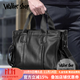 Walker Shop商務(wù)公文包手提男優(yōu)質(zhì)牛皮牛皮包斜挎包手提包大容量出差電腦包 黑色 加大號（43.5*32*13cm）17英寸