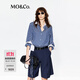 MO&Co.【C+系列】襯衫夏絲光感藍白條紋MBE2SHT021航海系 藍白條色 S /160