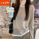 紅蜻蜓長袖針織衫女松弛感2025年新款圓領(lǐng)打底衫女慵懶毛衣假兩件上衣 燕麥色 均碼 建議80-130斤