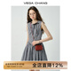 VEGA CHANG無(wú)袖格紋連衣裙女2025新款夏甜美風(fēng)蝴蝶結系帶連衣短裙 黑白格紋 M