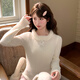 森女部落森女部落甜美風(fēng)絨感設計感修身長(cháng)袖T恤女新款蝴蝶結打底衫顯瘦冬 米白色打底衫 S 模特碼